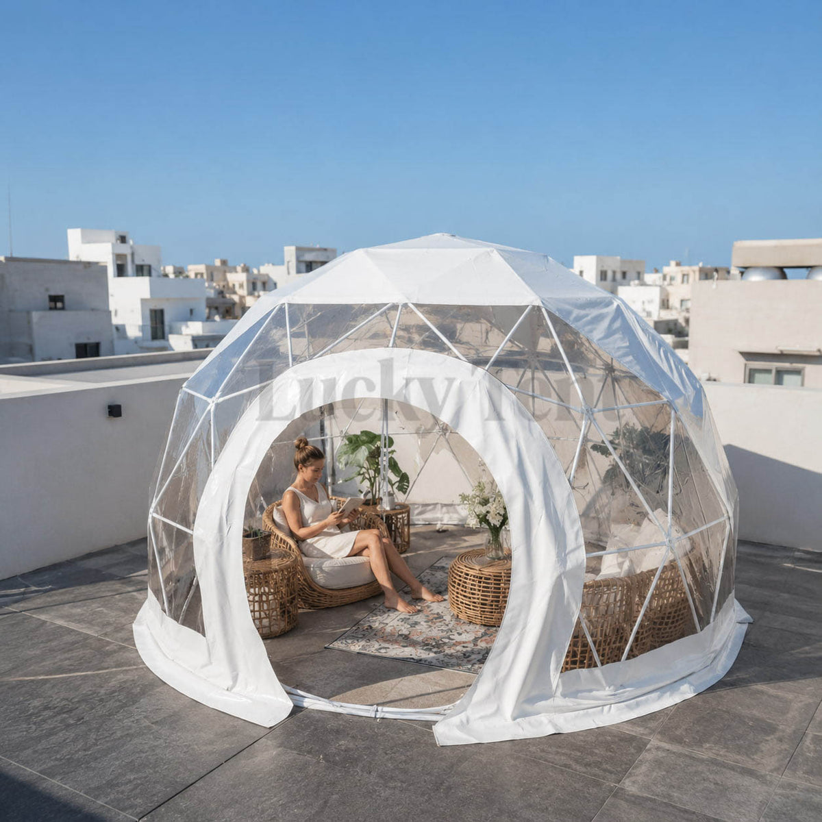 four season outdoor camping event room 4m dome tent with zipper door DT001