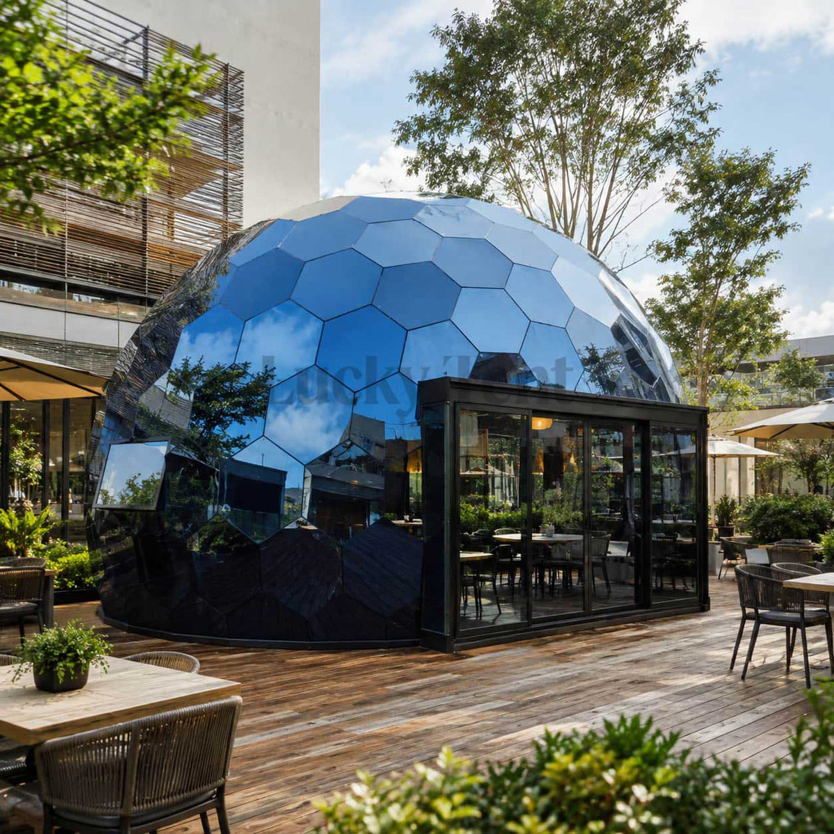 Family Resort Tent Restaurant Room Aluminium Structure Geodesic Hexagon Glass Dome House for Party GDH001