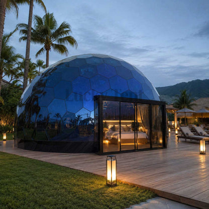 Family Resort Tent Restaurant Room Aluminium Structure Geodesic Hexagon Glass Dome House for Party GDH001