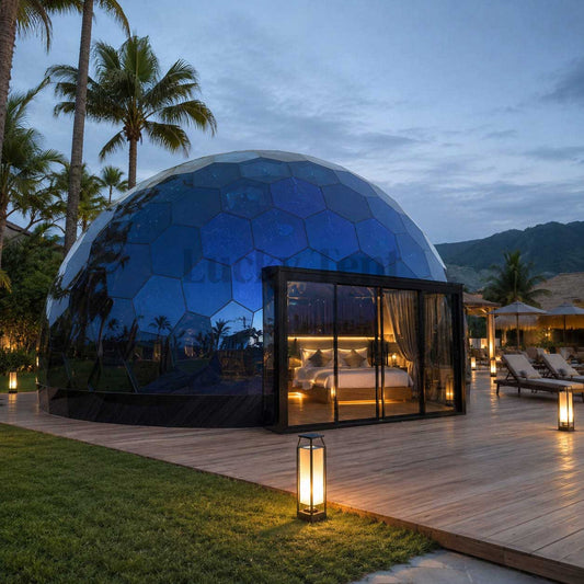 Family Resort Tent Restaurant Room Aluminium Structure Geodesic Hexagon Glass Dome House for Party GDH001