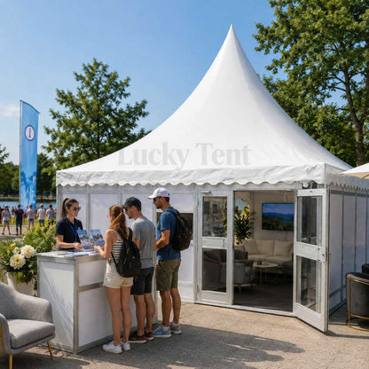 Heavy duty durable aluminum frame pagoda tent with glass side wall and ABS wall PT001