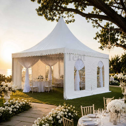 White PVC Party 5x5 Aluminum Frame Pagoda Tent With Lining PT010