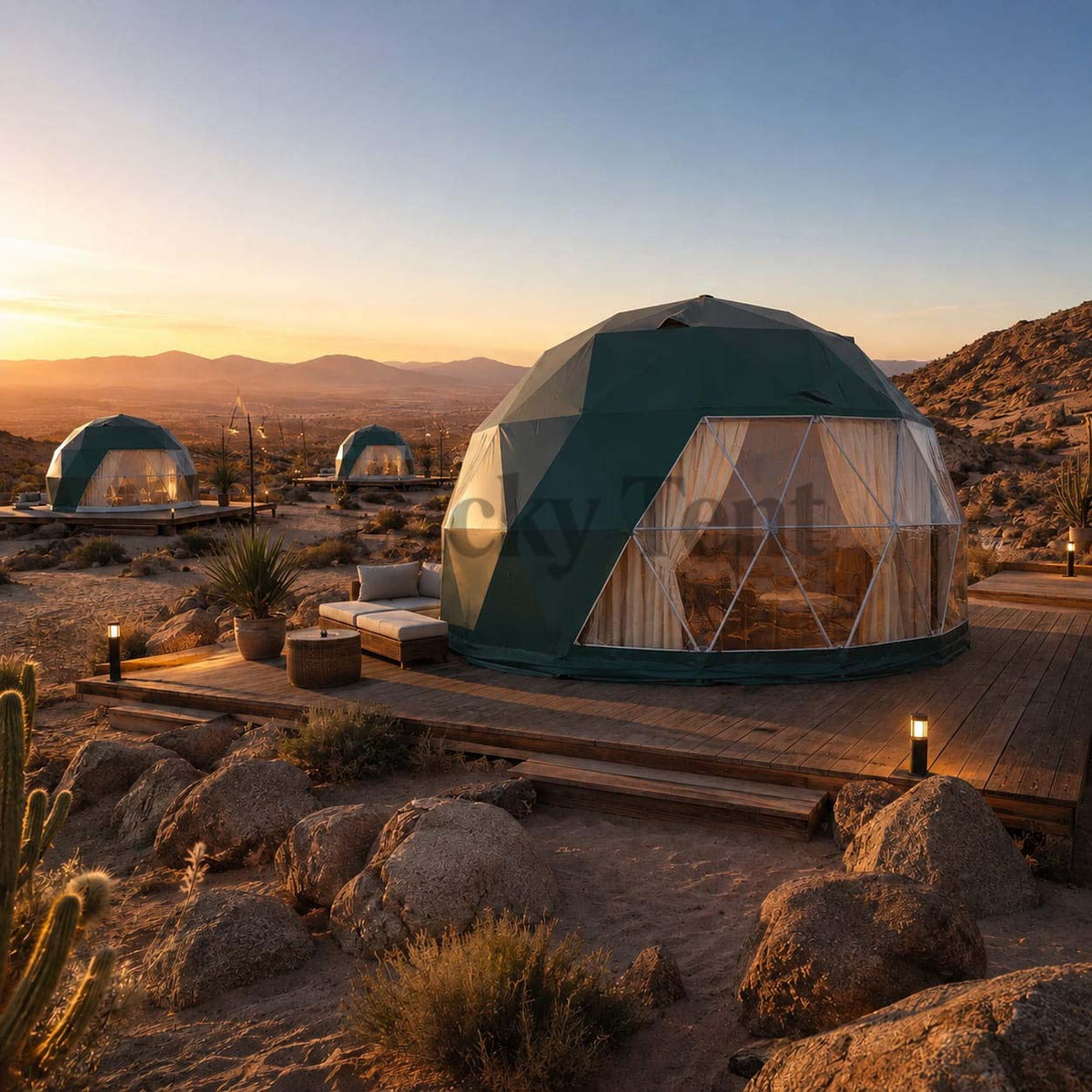 Forest Customized Diameters Outdoor Dark Green PVC Glamping Geodesic Dome Tent For Hotel Use DT004