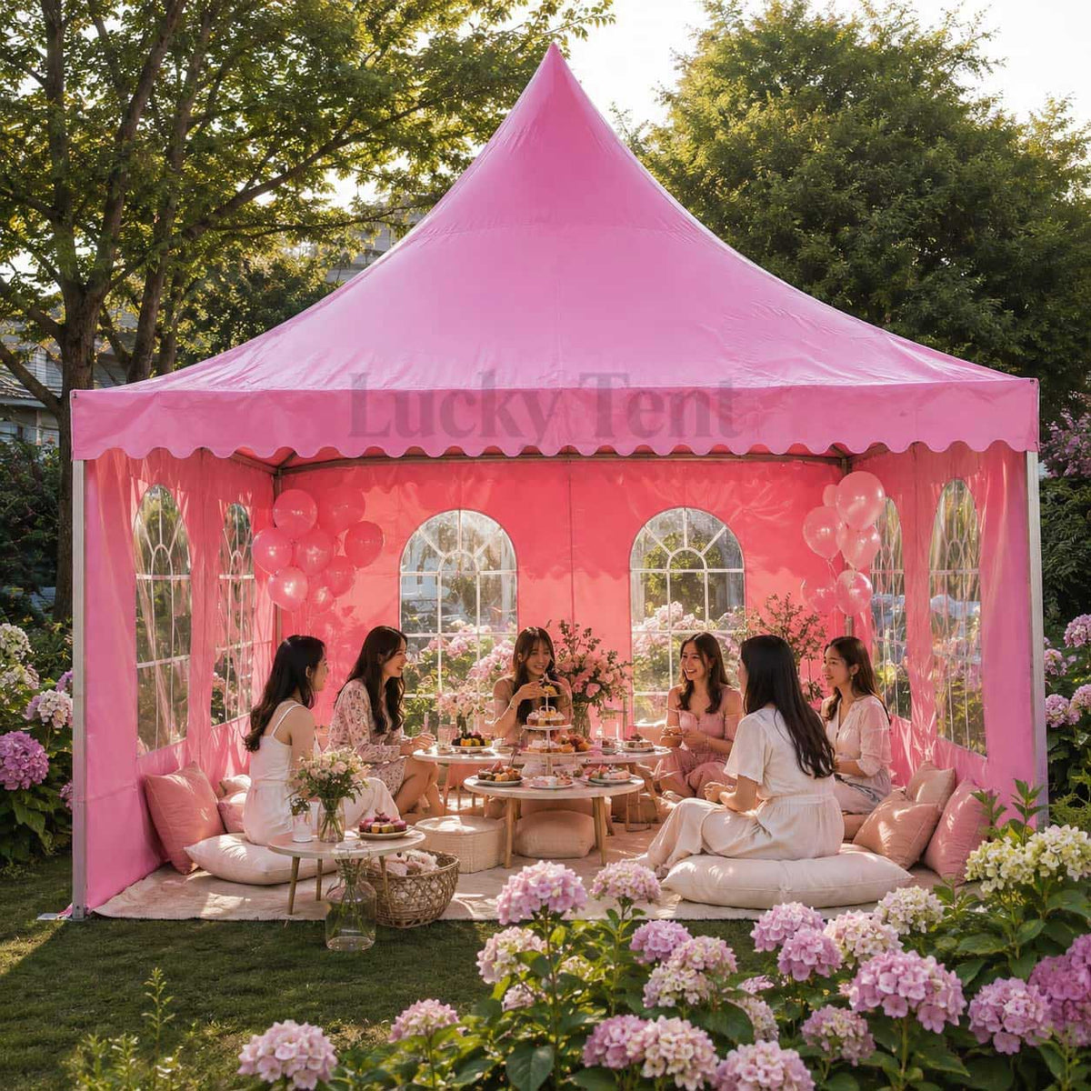 Hot sale factory price south africa pink 5x5m pagoda with church windows PT004
