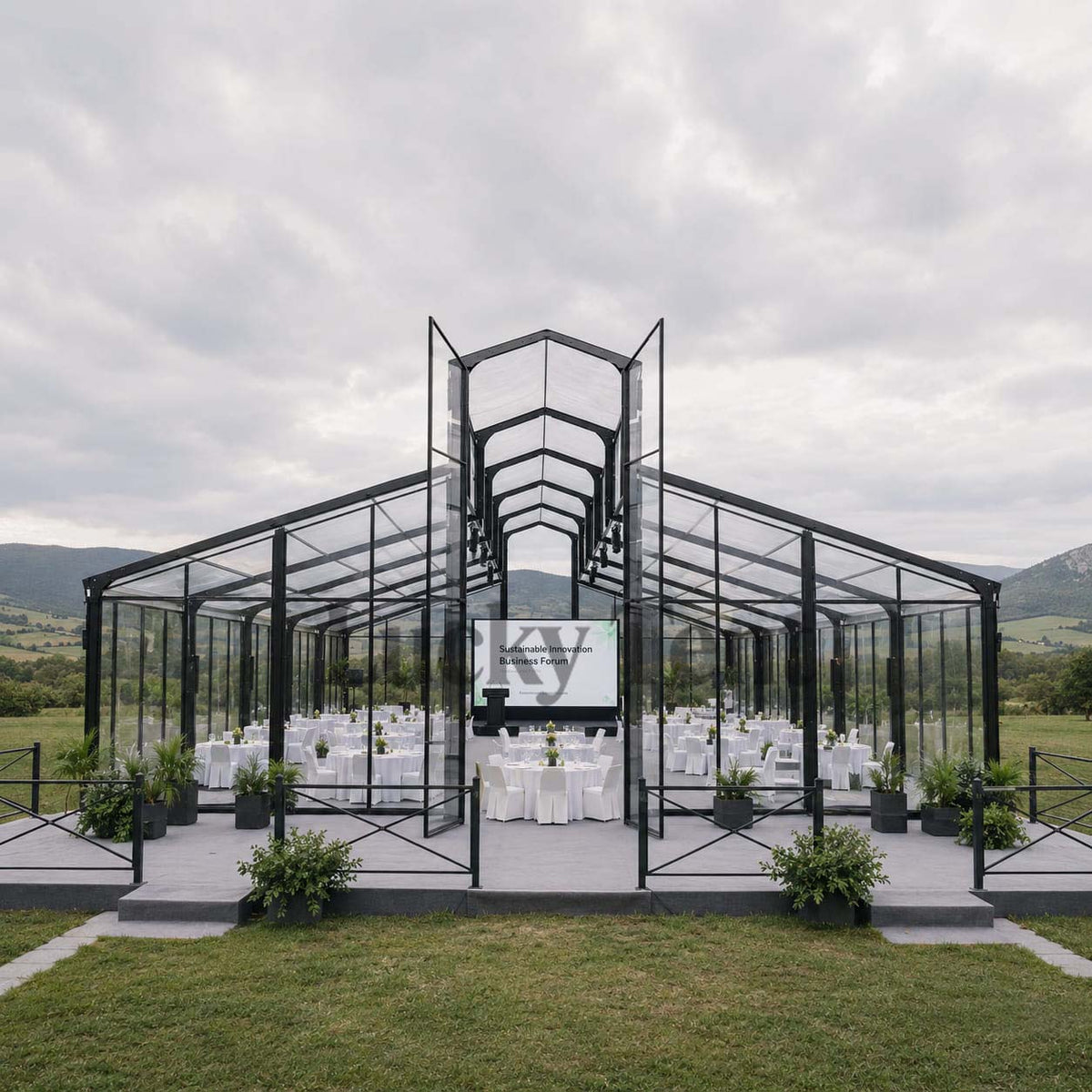 Luxury Transparent Clear PVC Black Aluminum Frame  Structure Orangery Wedding Party Event Atrium Tent AT005