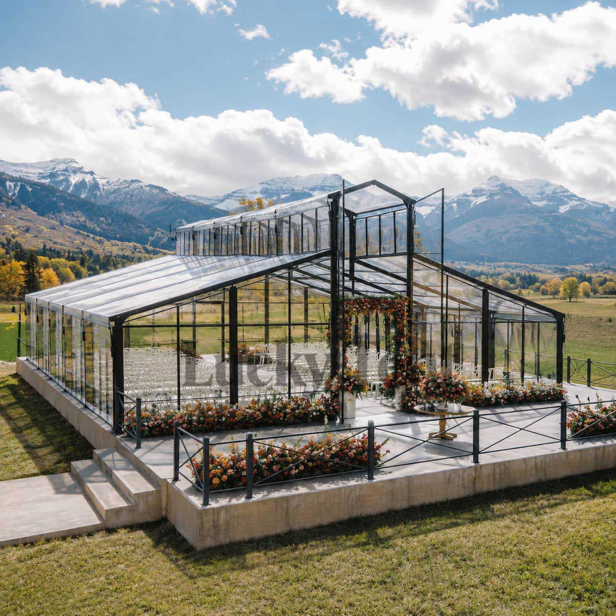Luxury Transparent Clear PVC Black Aluminum Frame  Structure Orangery Wedding Party Event Atrium Tent AT005