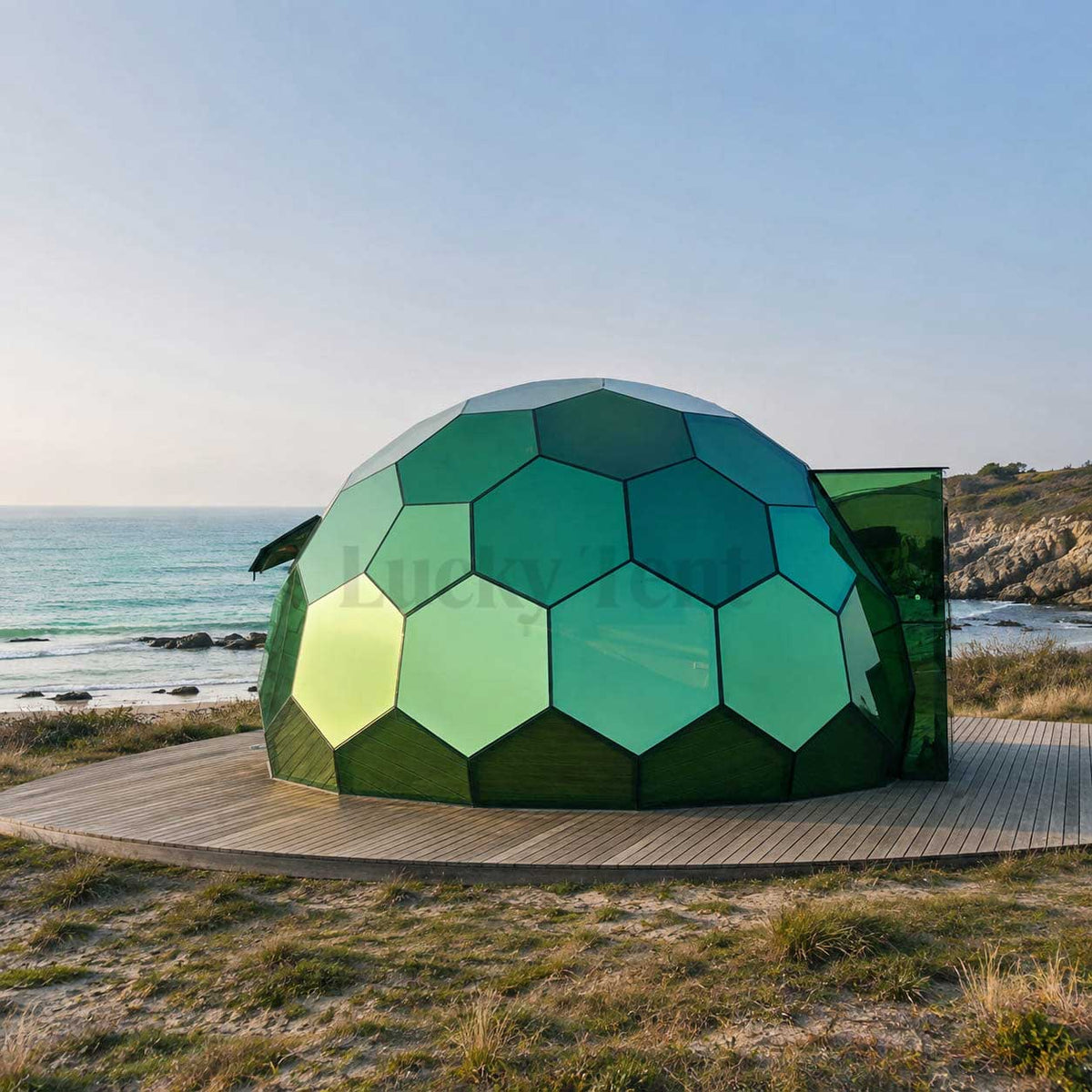 Hotel Use 6M 7M Geodesic  Honeycomb Glass Dome House Glamping Yurt Tent with Good Insulation GDH005