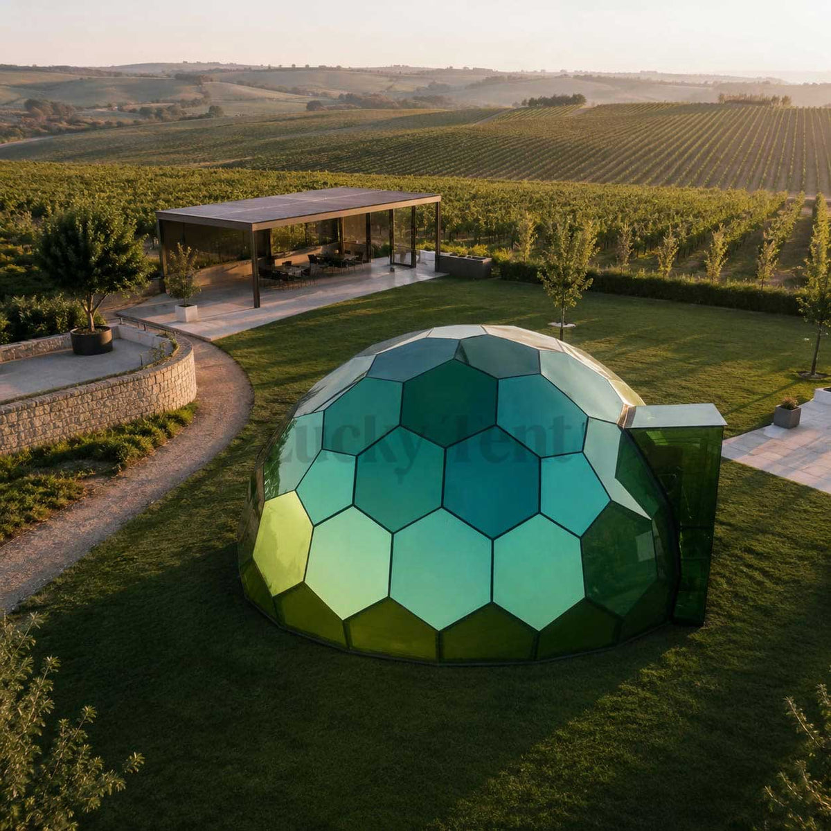 Hotel Use 6M 7M Geodesic  Honeycomb Glass Dome House Glamping Yurt Tent with Good Insulation GDH005