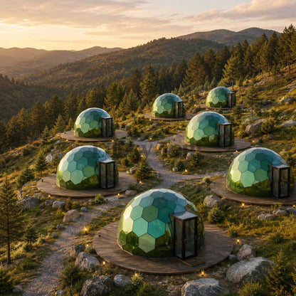 Hotel Use 6M 7M Geodesic  Honeycomb Glass Dome House Glamping Yurt Tent with Good Insulation GDH005