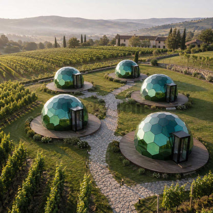 Hotel Use 6M 7M Geodesic  Honeycomb Glass Dome House Glamping Yurt Tent with Good Insulation GDH005