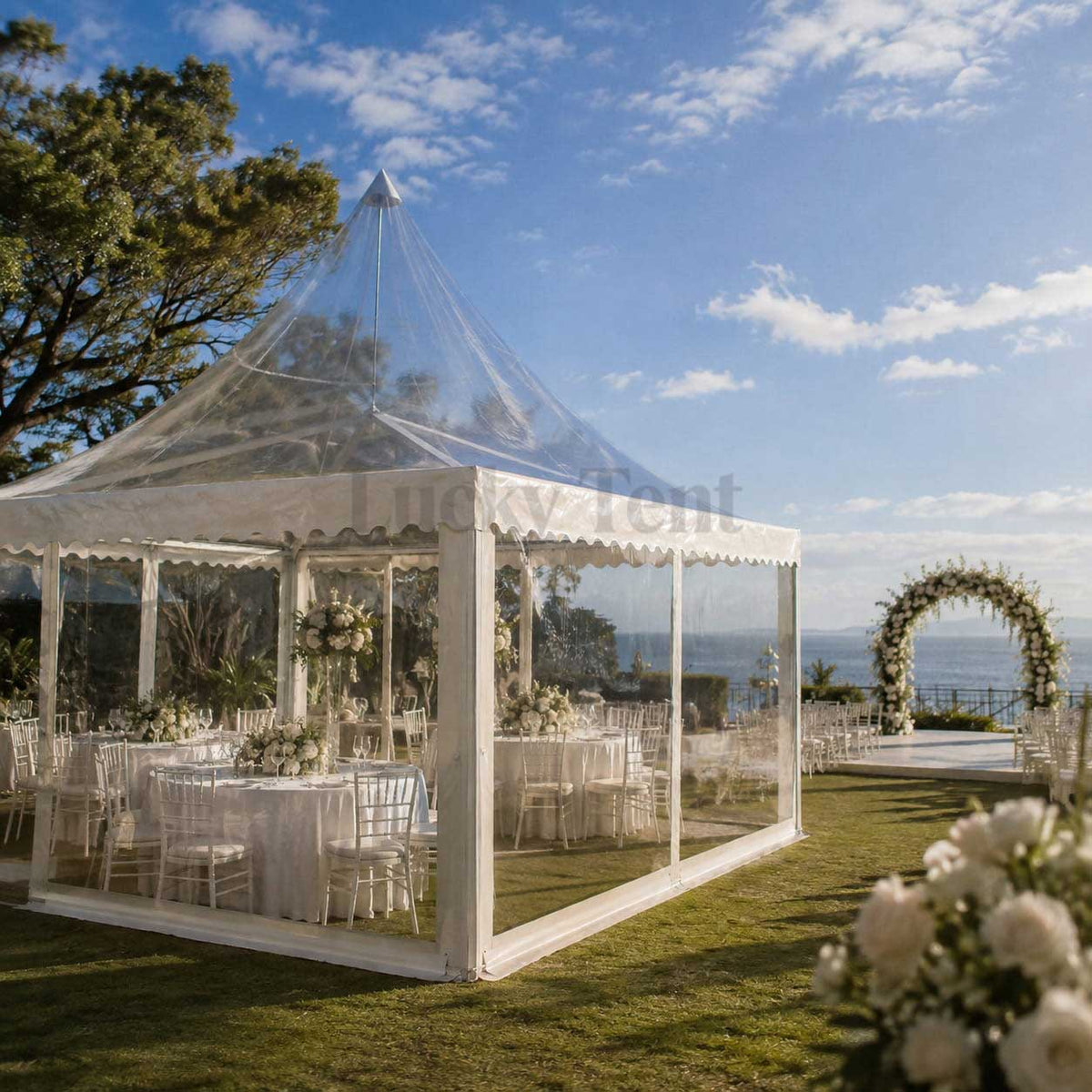 Malaysia custom canopy fireproof  Transparent pvc wedding pagoda tents PT005