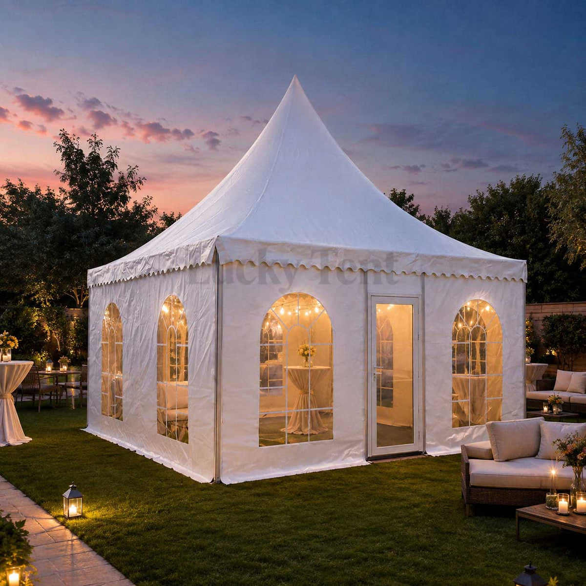 White PVC Canopy Event Outoor Pagoda Tent With Glass Door PT009