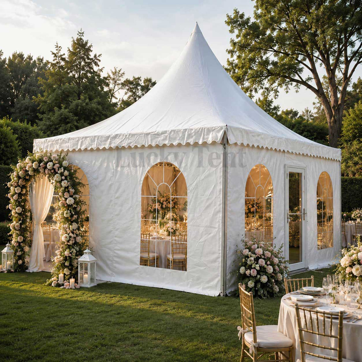 White PVC Canopy Event Outoor Pagoda Tent With Glass Door PT009